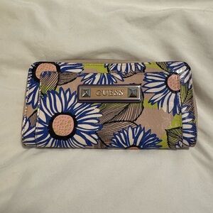 Guess Blue and Pink Wallet with Floral Design